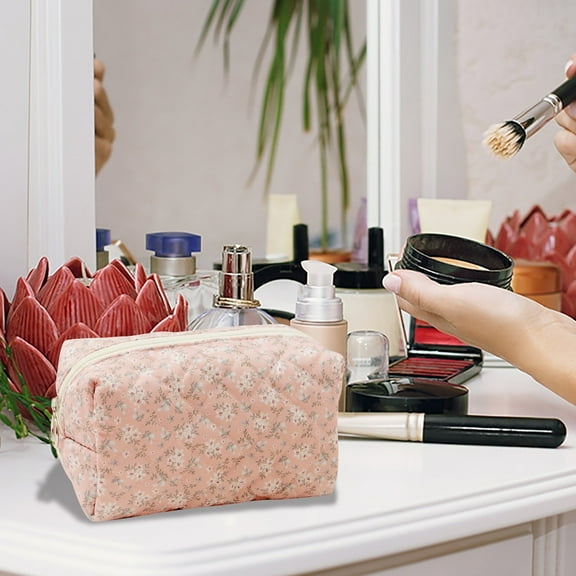 Cute Flower Cosmetic Bag Floral Travel Storage Quilted Small Makeup Pouch Organizer for Women Girls