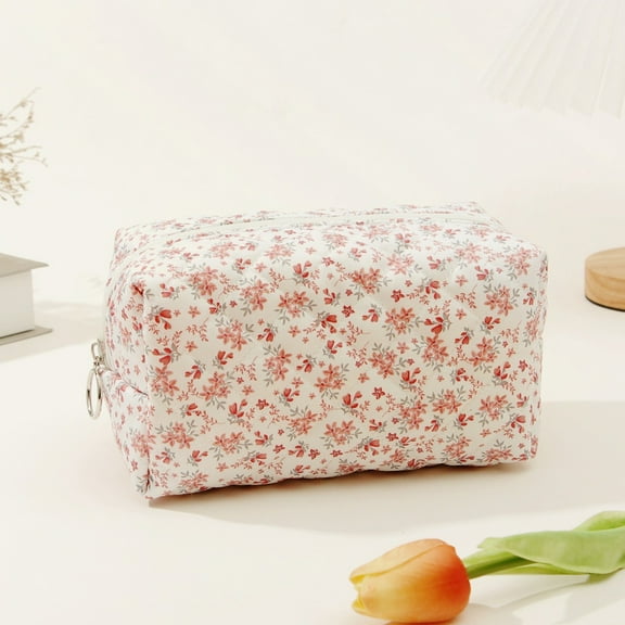Cute Flower Cosmetic Bag Floral Travel Storage Quilted Small Makeup Pouch Organizer for Women Girls