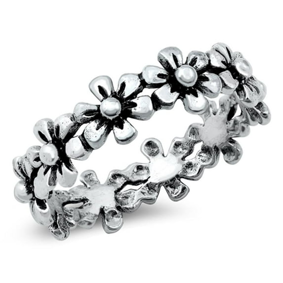 Cute Flower Daisy Chain Eternity Ring .925 Sterling Silver Band Jewelry Female Male Unisex Size 10
