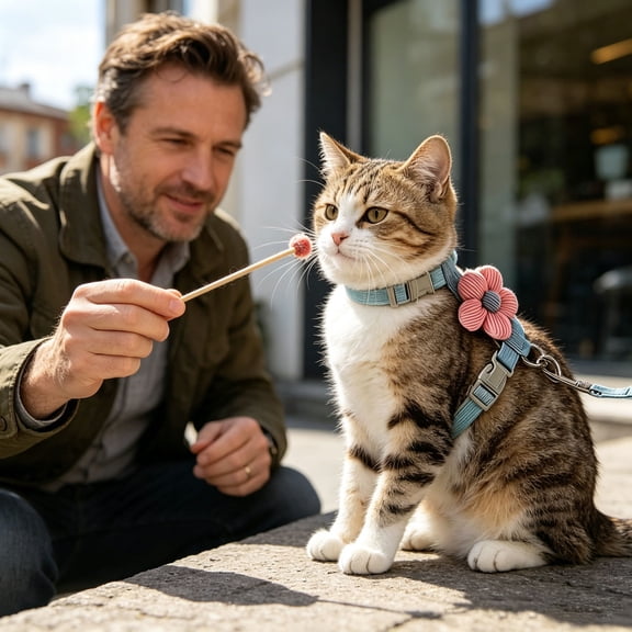 Cute Flower Decor Escape Proof Adjustable Cat Harness Leash Set, Dog Accessories, Soft Corduroy Walking Vest For Small Medium Kittens Daily Outdoor Walk(Blue)