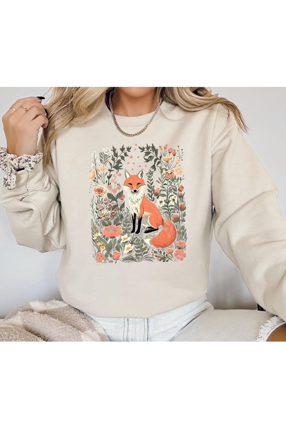Cute Flower Fox Shirt, Vintage Floral Cottagecore Shirt, Wildflower Meadow, Woodland Lover for Her, Fairycore sweatshirt, Forestcore Sweatshirt All Size S-5XL