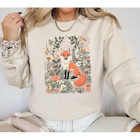Cute Flower Fox Shirt, Vintage Floral Cottagecore Shirt, Wildflower Meadow, Woodland Lover for Her, Fairycore sweatshirt, Forestcore Tshirt All Size S-5XL