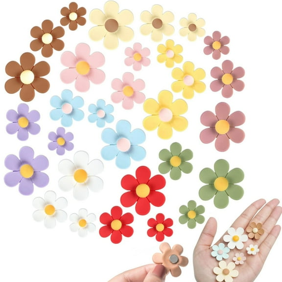 Cute Flower Fridge Magnets, Dingrich 30 Pcs Mini Daisy Refrigerator Magnets Colorful Fridge Decorative Magnets for Home Office Kitchen Locker Whiteboards Cabinet Decor (3 Sizes)