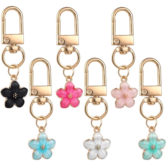 Cute Flower Keychain for Women, 6 Pcs Aesthetic Keychains Purse Charms Zipper Pull Charm Handbag Bag Handbags Backpack Accessories Car Keys Birthday Valentine Day Gifts