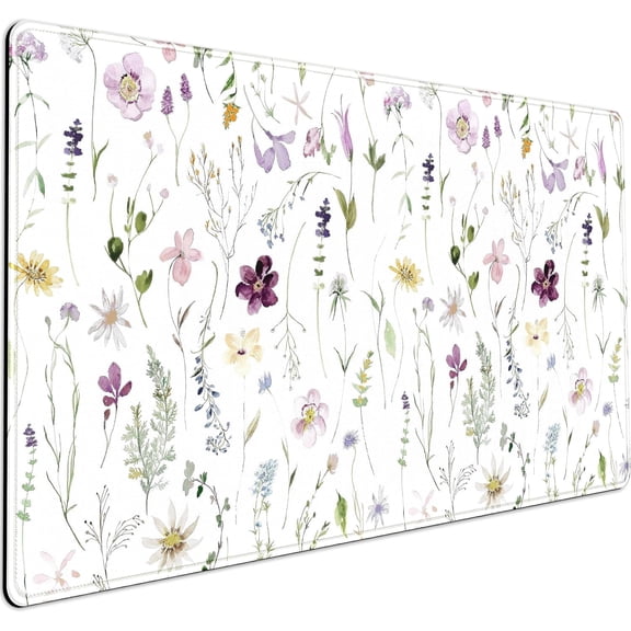 Cute Flower Mouse Pad Aesthetic Desk Mat Plants Large Extended Gaming Mousepad Floral XXL Desk Pad Keyboard and Mouse Mat 31.5''''x15.75'''', Desktop Decor Protectors Mats for Women Office Girl Gamer