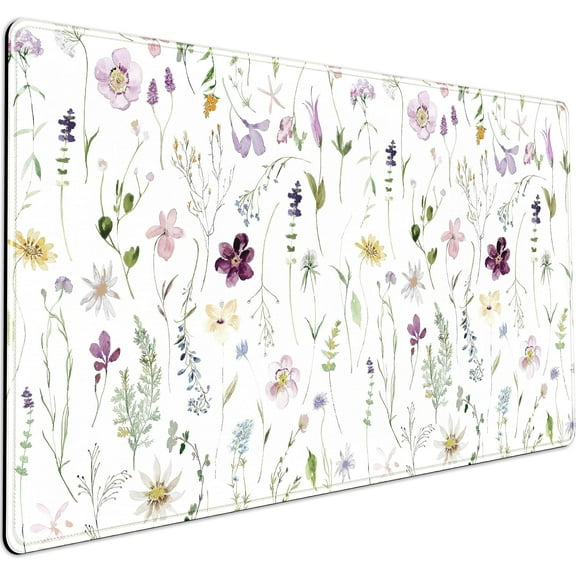 Cute Flower Mouse Pad Aesthetic Desk Mat Plants Large Extended Gaming Mousepad Floral XXL Keyboard and 31.5''x15.75'', Desktop Decor Protectors Mats for Women Office Girl Gamer