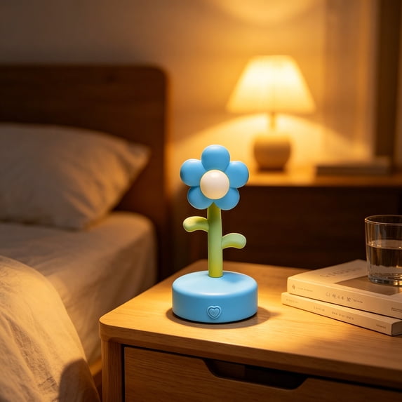 Cute Flower Night Light Mini Flower Lamp Portable LED Bedside Table Lamp Battery Operated Warm Glow for Kids Room Bedroom Desk Decor Gift