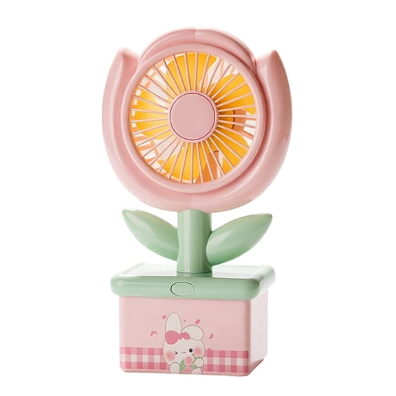 Cute Flower Portable Fan, Mini Handheld and Desk Fan with Base, USB Rechargeable 2 Speed Personal Fan, Small Lightweight Travel Cooling Fan for Women Makeup Indoor Outdoor