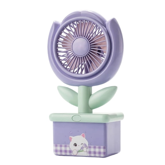 Cute Flower Portable Fan, Mini Handheld and Desk Fan with Base, USB Rechargeable 2 Speed Personal Fan, Small Lightweight Travel Cooling Fan for Women Makeup Indoor Outdoor