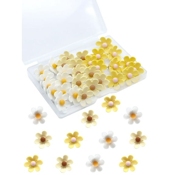 Cute Flower Push Pins,48 Pcs Decorative Push Pins for Cork Board Yellow and White Fun PushPins for Bulletin Boards Flower Thumb Tacks for Wall Photos,