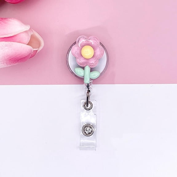 Cute Flower Retractable Badge Reel 3D Floral ID Badge Holder for Nurse Doctor Teacher Student 60cm Extendable Cord Name Tag Clip