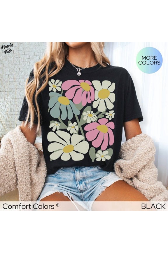 Cute Flower Retro Boho Flowers Floral Group Shirts Trendy Oversized Her T-Shirt All Size S-5Xl
