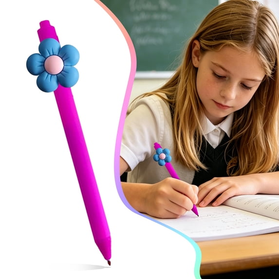 Cute Flower Shaped Gel Pen - Kawaii Floral Design Writing Pen - Smooth Gel Ink Ballpoint Pen - Design B