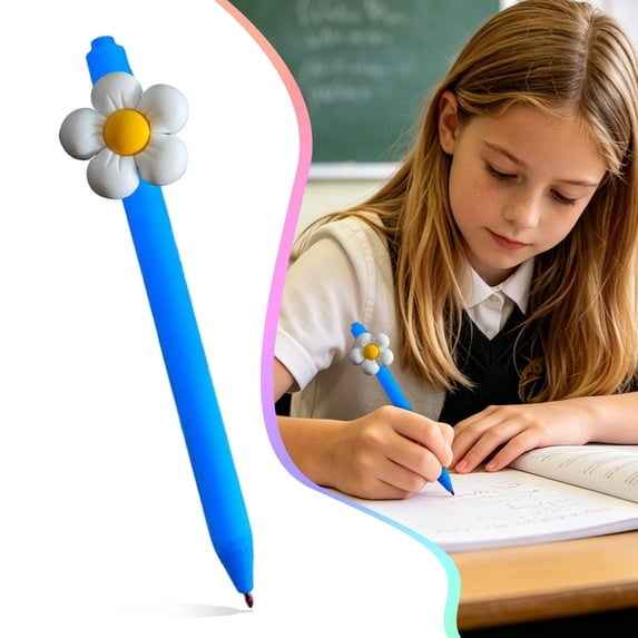 Cute Flower Shaped Gel Pen - Kawaii Floral Design Writing Pen - Smooth Gel Ink Ballpoint Pen - Design D