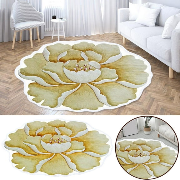 Cute Flower Shaped Plush Round Rug, Non-Slip Water Absorbent Area Mat - for Bedroom, Living Room, Bathroom, Kitchen, Kids Room - Decorative Soft Carpet