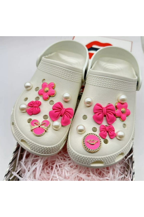 Cute Flower Shoe Charms for Girls, Pink Hippie PVC Shoe Decoration Charms for Clog Sandals, DIY Pearl Accessories for Party Favor