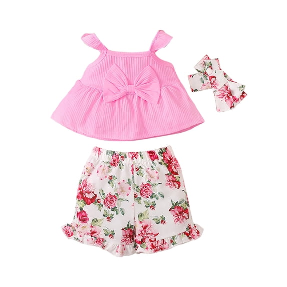 Cute Flower Short Sleeve T-Shirt and Pants 2Pcs Summer Outfits Set for Toddler Girls, Gift Idea Summer 2Pcs Gift Outfits Set Girls Summer Set 3-24 Months,9-12 Months