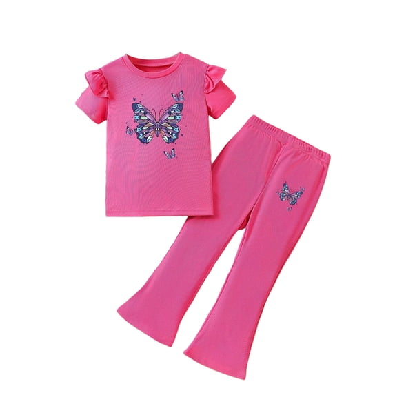 Cute Flower Short Sleeve T-Shirt and Pants 2Pcs Summer Outfits Set for Toddler Girls, Gift Idea Summer 2Pcs Gift Outfits Set Girls Summer Set 3-8 Years,6-7 Years