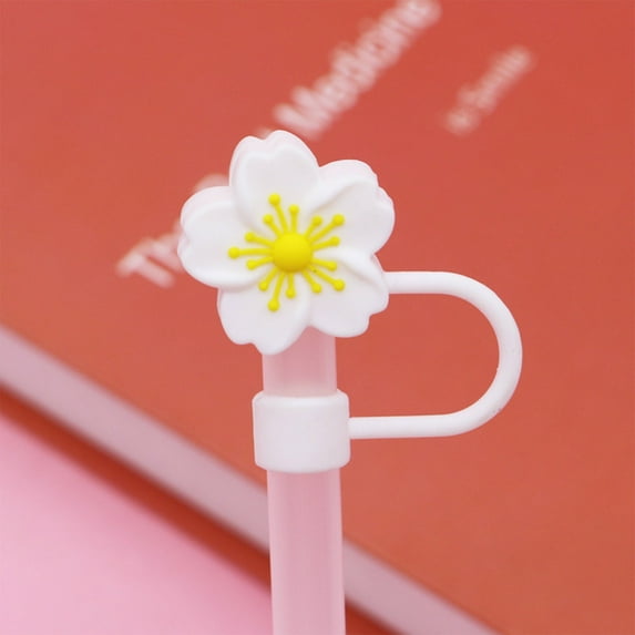 Cute Flower Silica Straw Cover, Reusable Splash Proof Straw Cap, 0.4in Diameter, Food Grade Straw Topper for 9-11mm Straws, Compatible with Large Water Bottles & Tumblers, 1 Pack