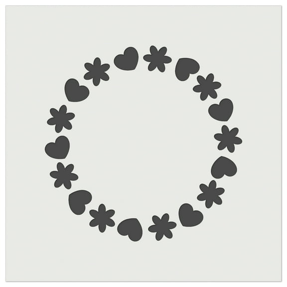Cute Flower and Heart Circle Frame DIY Cookie Wall Craft Stencil - 4.5 Inch