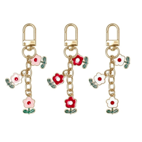 Cute Flower keychains for Women, Aesthetic Keychain Charms, Bag & Purse Charms for Handbags & Backpacks Accessories (Flowers-3Pcs)
