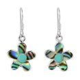 thumbnail image 1 of Cute Flower w/ Green TQ & Abalone Shell Inlay Sterling Silver Dangle Earrings, 1 of 5