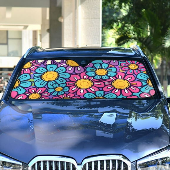 Cute Flowers Automotive Front Car Windshield Sun Shade Reflector Foldable for Front Fit for Cars Truck SUVs