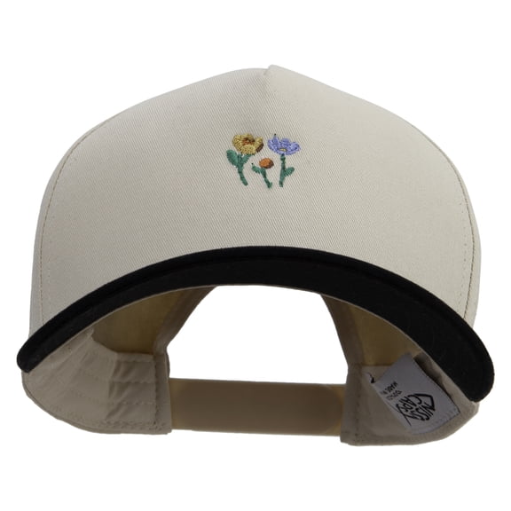 Cute Flowers Embroidered Premium Pro Style 5 Panels Cap - Black Stone OSFM