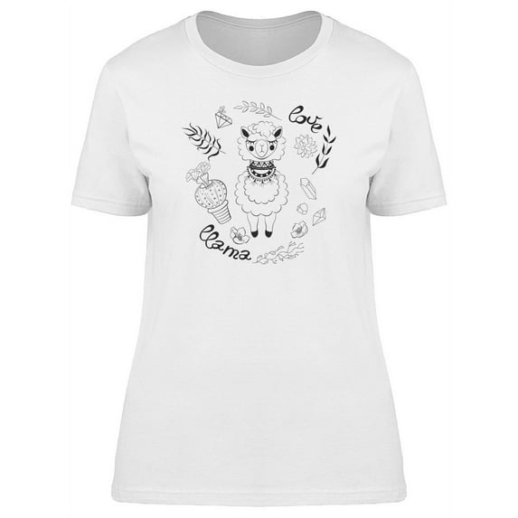 Cute Flowers Love Llama T-Shirt Women -Image by Shutterstock, Female Medium