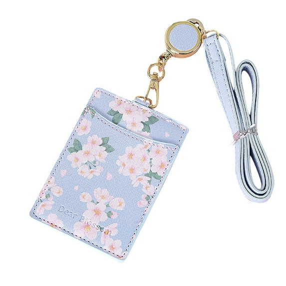 Cute Flowers PU Leather Bus ID Card Holder Case Badge Retractable Neck Lanyard