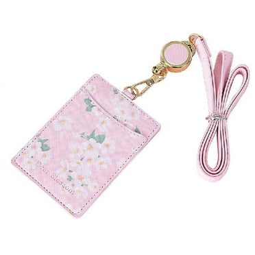 Cute Flowers PU Leather Bus ID Card Holder for Case Badge Retractable Neck Lanya