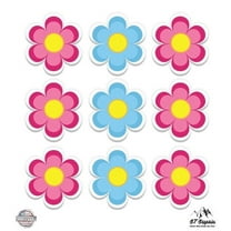 Cute Flowers Set of 9 - 2" Each Vinyl Stickers - For Car Laptop I-Pad Phone Helmet Hard Hat - Waterproof Decal