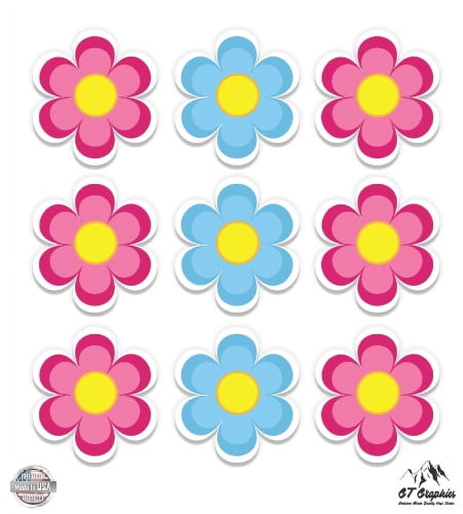 Cute Flowers Set of 9 - 8" Each Vinyl Stickers Waterproof Decals