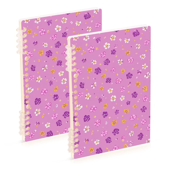 Cute Flowers with Pink Purple White Yellow Notebook Detachable Coil Notebook Diary Plan Book A5 Size 60 Pages 1 Pack