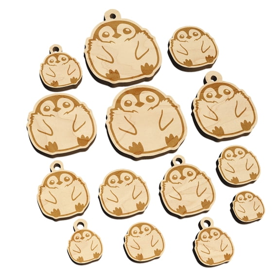 Cute Fluffy Baby Penguin Wood Mini Charms Shapes DIY Craft Jewelry - No Hole - 25mm (7pcs)