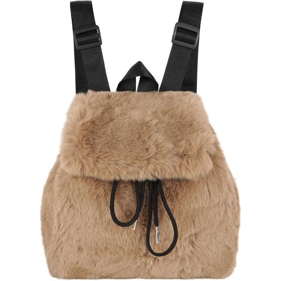 Cute Fluffy Backpack Mini Rabbit Ears Daypack Purse Faux Fur Small Travel for Women Ladies, Black