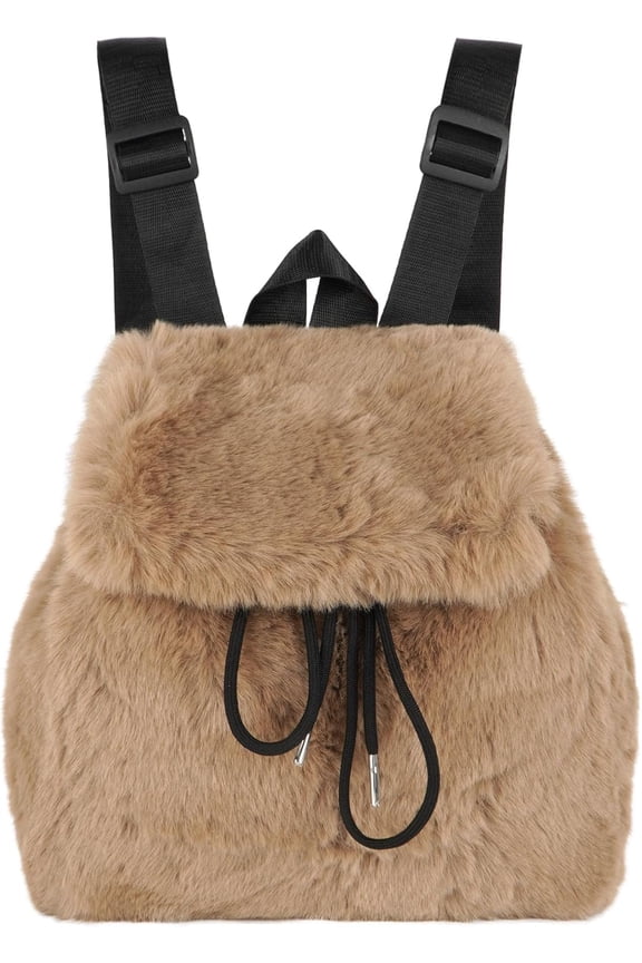 Cute Fluffy Backpack Mini Rabbit Ears Daypack Purse Faux Fur Small Travel for Women Ladies, Black