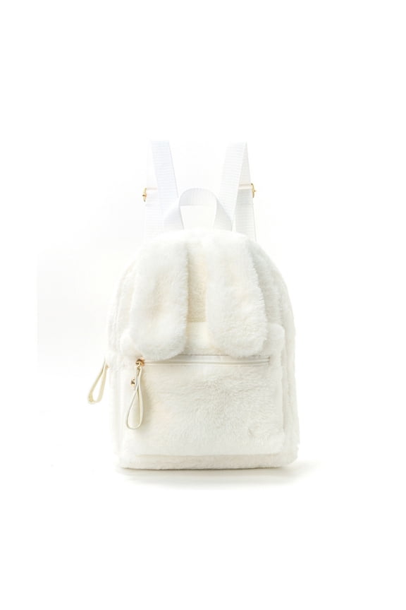 Cute Fluffy Backpack Mini Rabbit Ears Daypack Purse Faux Fur Small Travel for Women Ladies