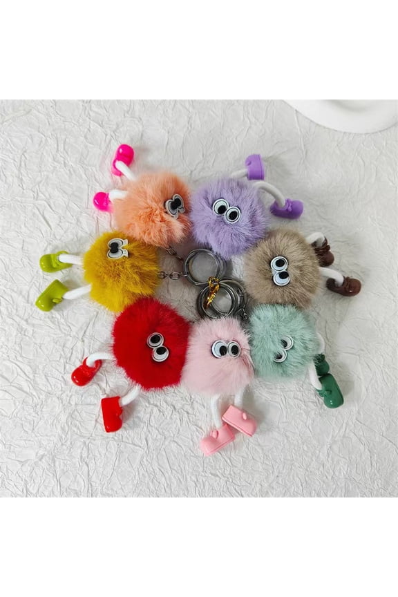 Cute Fluffy Ball Keychain Kawaii Cartoon Soft Plush Ball Car Keyring Jewelry Key Chain Fluffy Hanging Design Nice-looking Furry Valentine's Day Keychain Decor Back to School