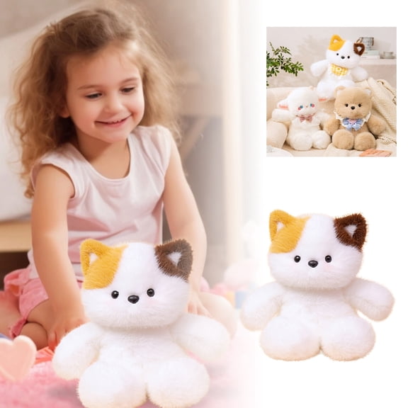 Cute Fluffy Calico Cat Stuffed Animal Cute Kitten Plush Toy Spring Animal Hug Pillow Soft Cat Doll Gift for Boys Girls Playtime Adventures Birthday Easter Party Decoration Housewarming(Cat)