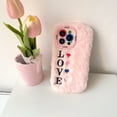 thumbnail image 1 of Cute Fluffy Case with Love Pattern for iPhone 15 Pro Max, Camera Stand Design Furry Funny Faux Winter Fur Case Soft Silicone Shockproof Kawaii Heart Pattern Cover for Women Girls - Pink, 1 of 4