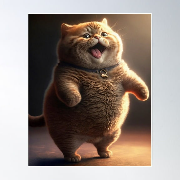 Cute Fluffy Chubby Cat Poster Wall Art, Modern Wall Decor For Living Room Bedroom, 16x24 UNFRAMED