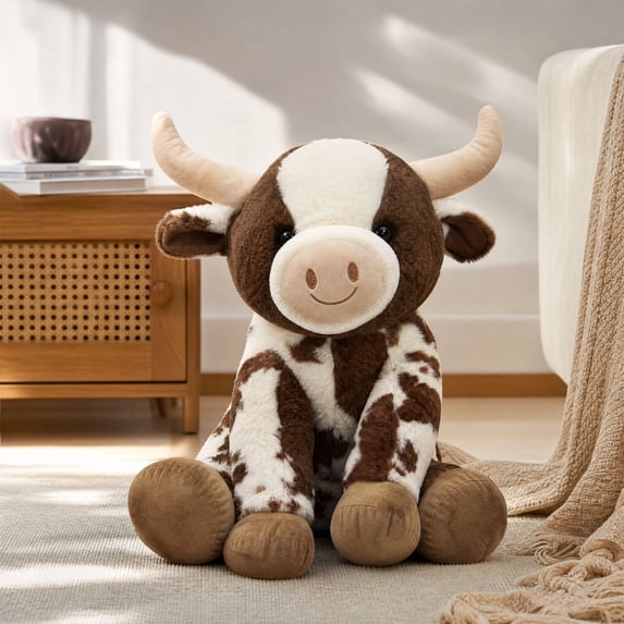 Cute Fluffy Cow Stuffed Animal, 13.78 Inch, Soft Cow Plush Gifts for Adults