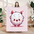 thumbnail image 1 of Cute Fluffy Creature Pattern Flannel Blanket - Soft Warm Cozy for Sofa Travel Bed & Chair - Adorable Hearts & Stars Design, 1 of 7