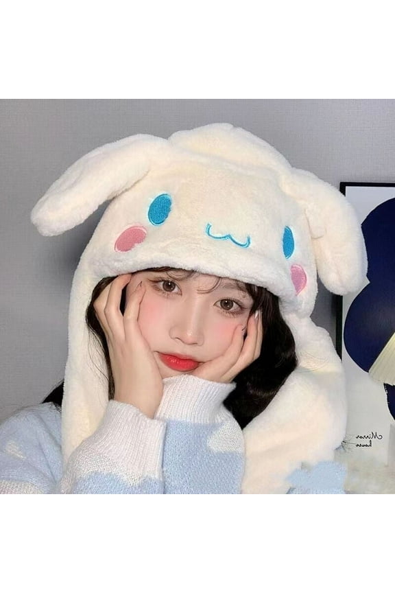Cute Fluffy Kuromi Cinnamoroll Melody Dancing Up & Down Moving Ears Multifunction Female Hat, Cinnamoroll