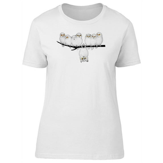 Cute Fluffy Owls On A Branch T-Shirt Women -Image by Shutterstock, Female Large