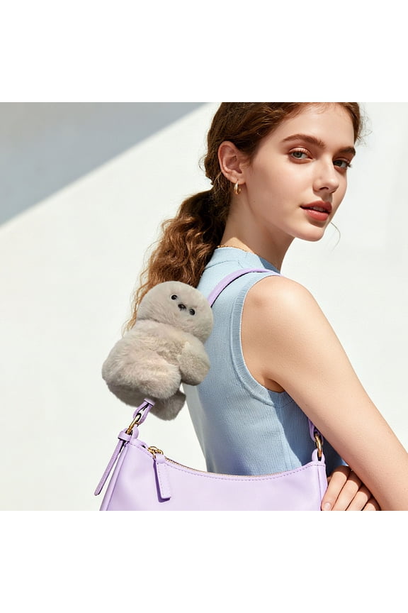 Cute Fluffy Plush Bag Charm, 6.3" Stationary Minimalist Blob Backpack Clip Accessory, Kawaii Stuffed Animal Keychain for School Bag and Lunch Box, Soft Non-Moving Decorative Plushie for Teens