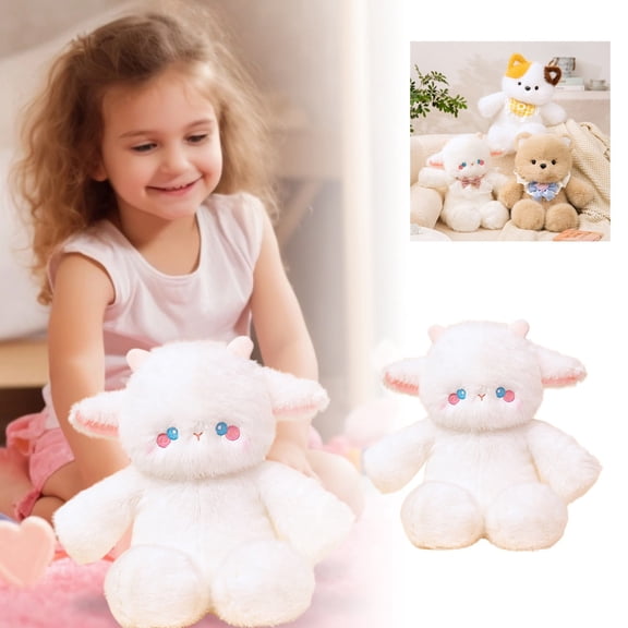 Cute Fluffy Sheep Stuffed Animal Cute Goat Plush Toy Spring Animal Hug Pillow Soft Lamb Doll Gift for Boys Girls Playtime Adventures Birthday Easter Party Decoration Housewarming(Sheep)