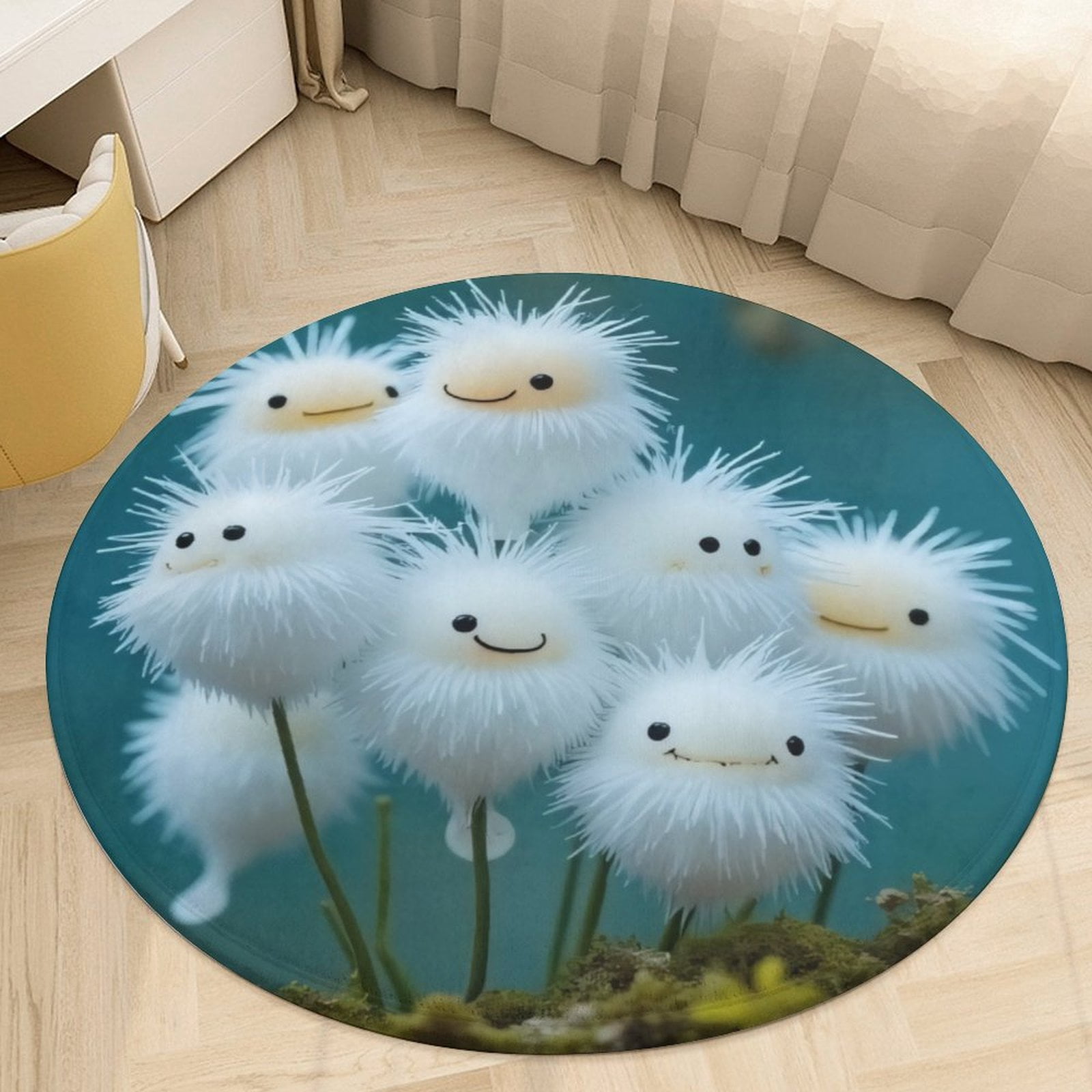 Cute Fluffy White Characters Round Area Rugs for Bedroom Living Room ...