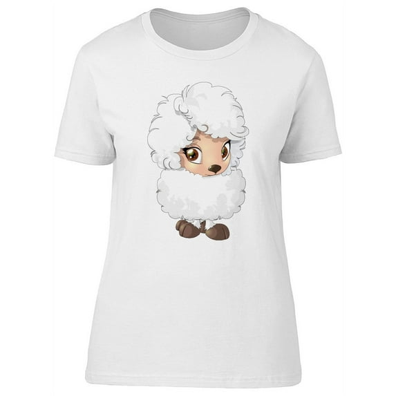 Cute Fluffy White Sheep Cartoon T-Shirt Women -Image by Shutterstock, Female Large